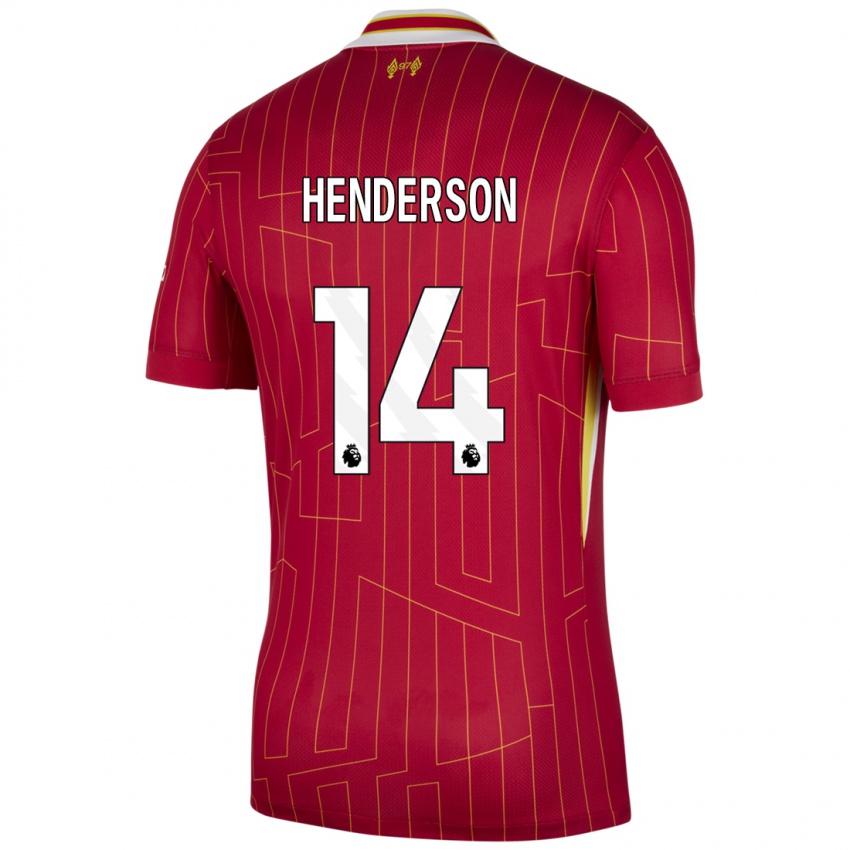 Férfi Henderson #14 Piros Sárga Fehér Hazai Jersey 2024/25 Mez Póló Ing