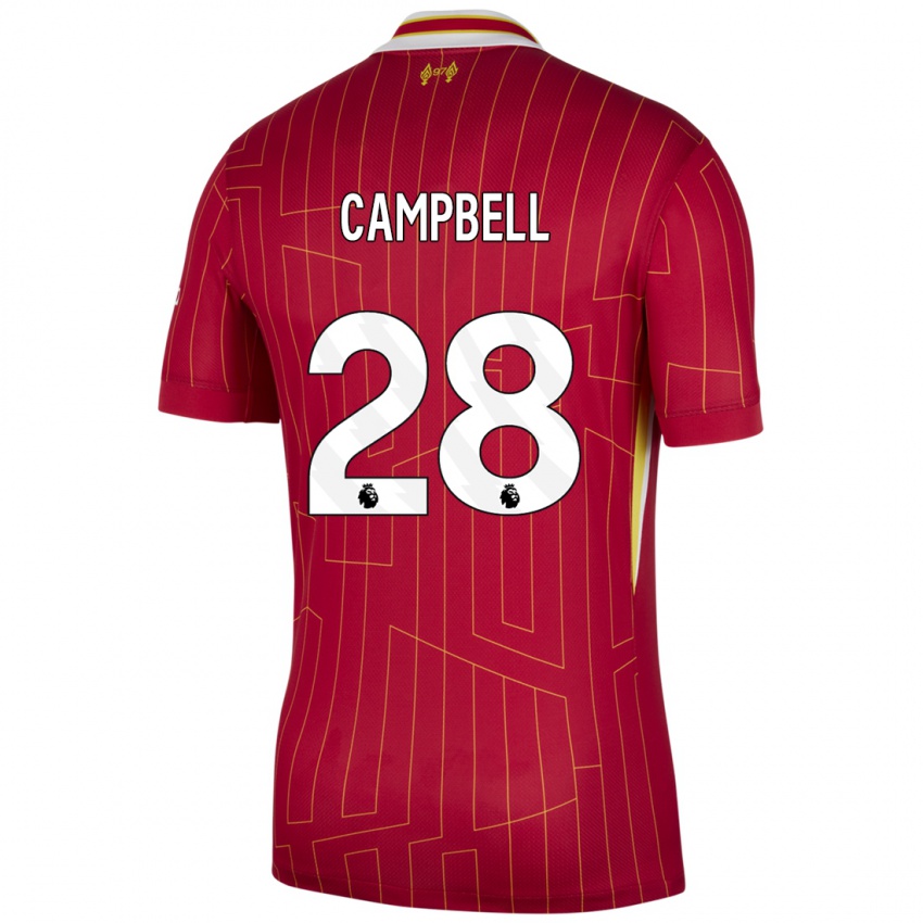 Férfi Megan Campbell #28 Piros Sárga Fehér Hazai Jersey 2024/25 Mez Póló Ing