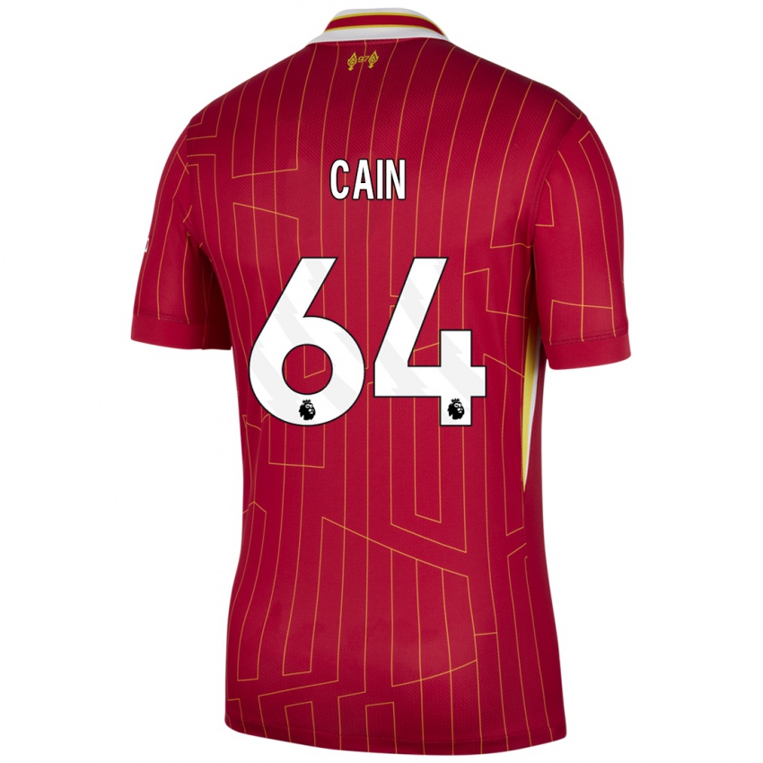 Férfi Jake Cain #64 Piros Sárga Fehér Hazai Jersey 2024/25 Mez Póló Ing