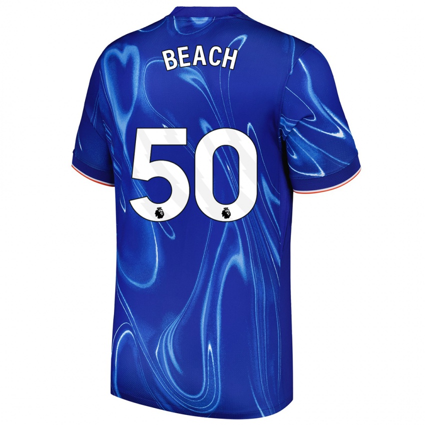 Férfi Eddie Beach #50 Kék Fehér Hazai Jersey 2024/25 Mez Póló Ing