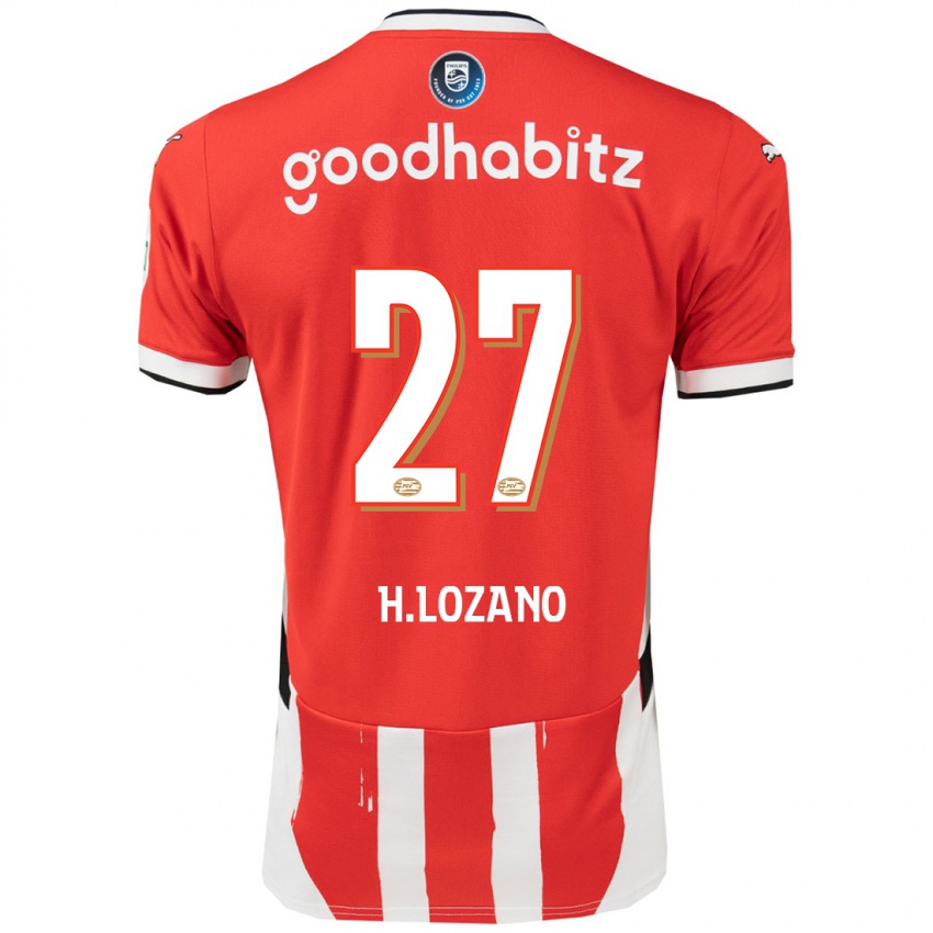 Férfi Hirving Lozano #27 Piros Fehér Hazai Jersey 2024/25 Mez Póló Ing