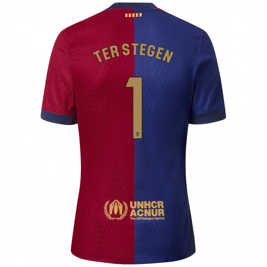 Férfi Marc-Andre Ter Stegen #1 Kék Piros Hazai Jersey 2024/25 Mez Póló Ing