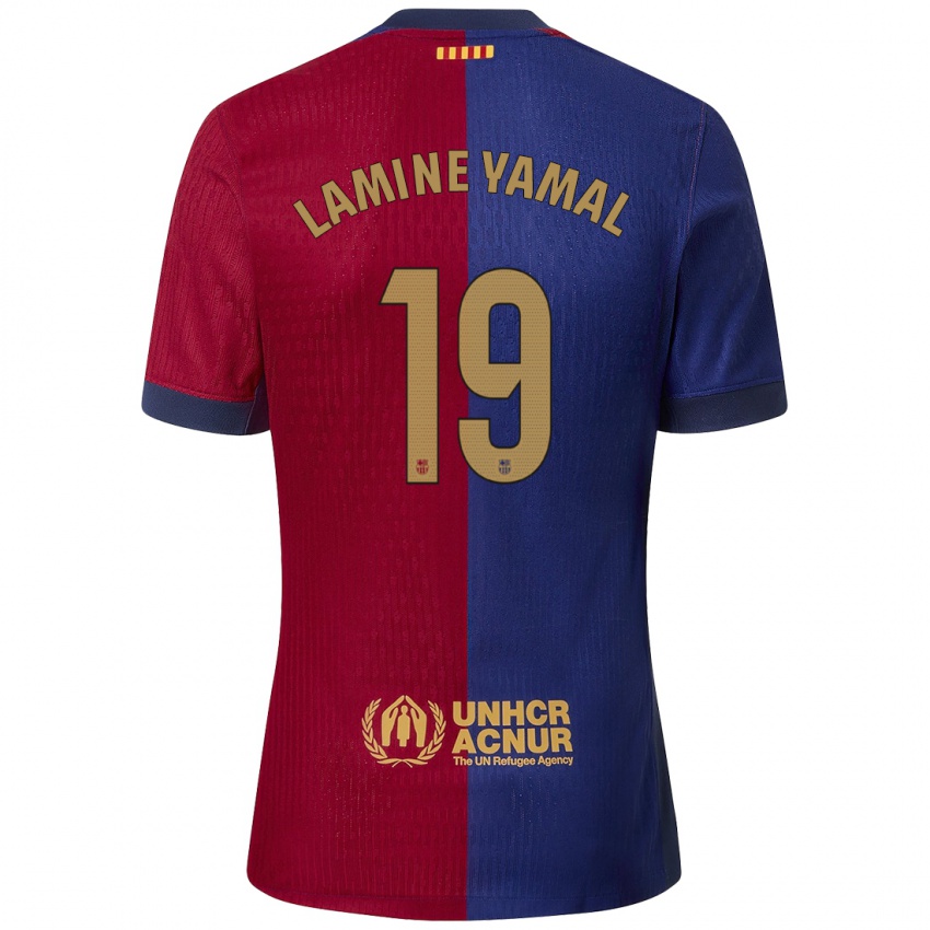 Férfi Lamine Yamal #19 Kék Piros Hazai Jersey 2024/25 Mez Póló Ing