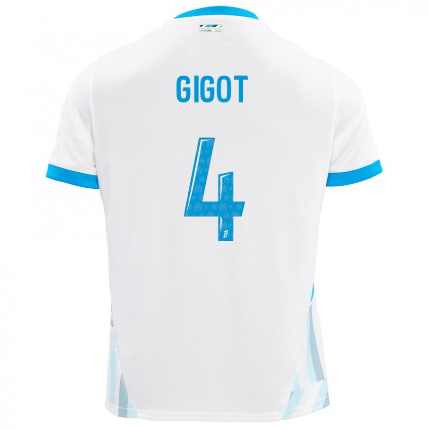 Férfi Samuel Gigot #4 Fehér Ég Kék Hazai Jersey 2024/25 Mez Póló Ing