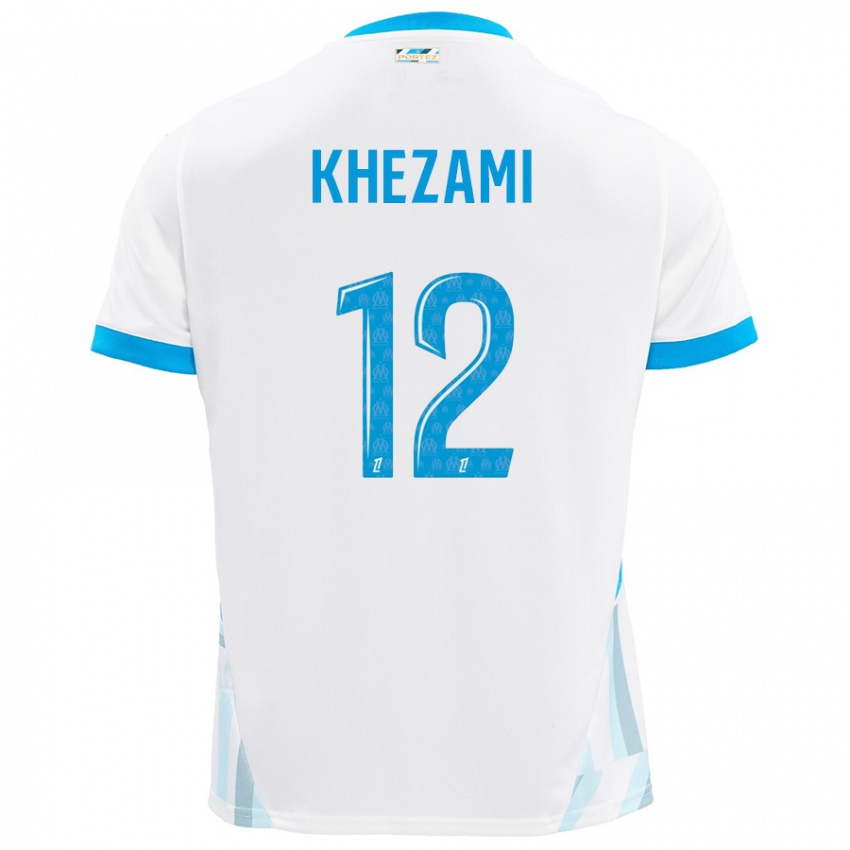 Férfi Roselène Khezami #12 Fehér Ég Kék Hazai Jersey 2024/25 Mez Póló Ing