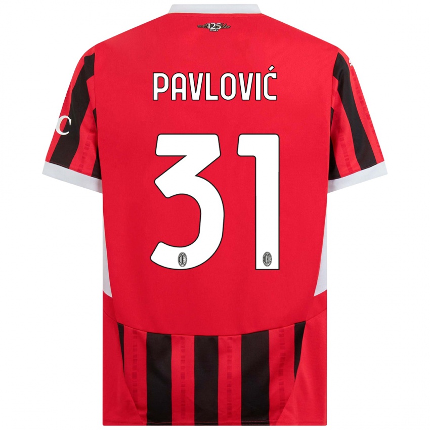 Férfi Strahinja Pavlović #31 Piros Fekete Hazai Jersey 2024/25 Mez Póló Ing