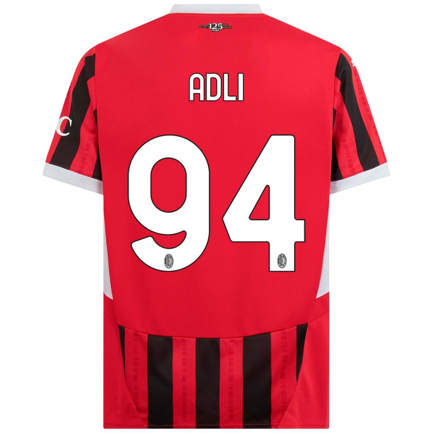 Férfi Yacine Adli #94 Piros Fekete Hazai Jersey 2024/25 Mez Póló Ing