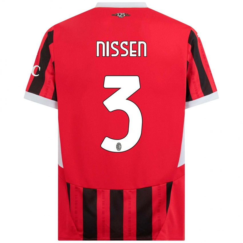 Férfi Fredrik Nissen #3 Piros Fekete Hazai Jersey 2024/25 Mez Póló Ing