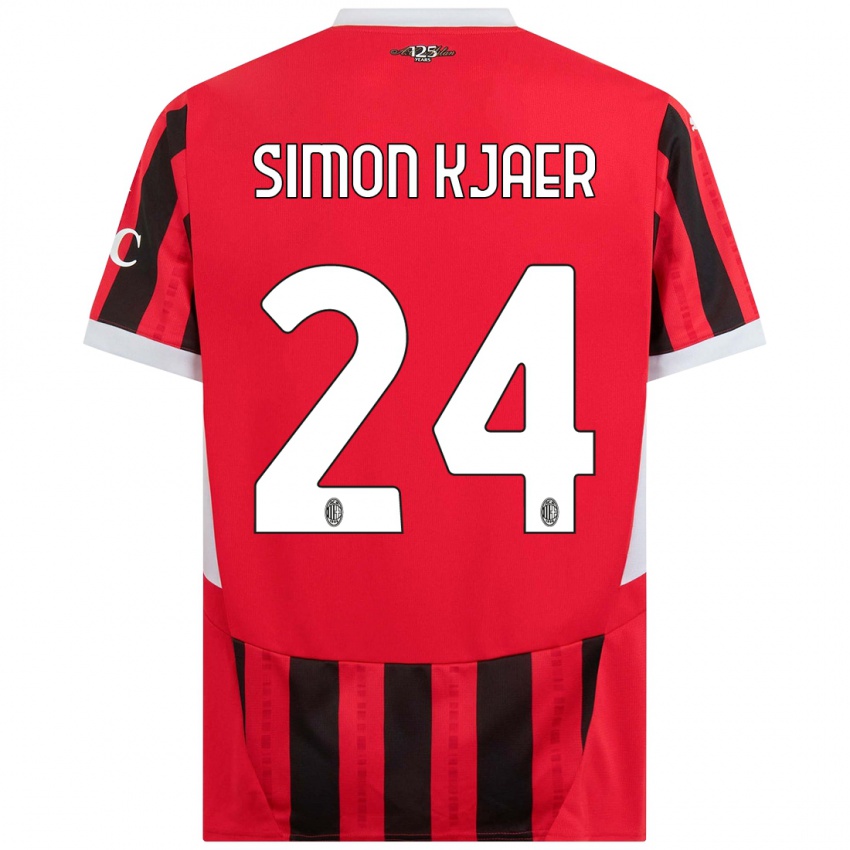 Férfi Simon Kjaer #24 Piros Fekete Hazai Jersey 2024/25 Mez Póló Ing