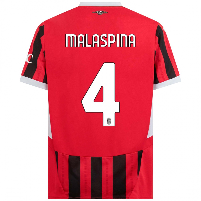 Férfi Mattia Malaspina #4 Piros Fekete Hazai Jersey 2024/25 Mez Póló Ing