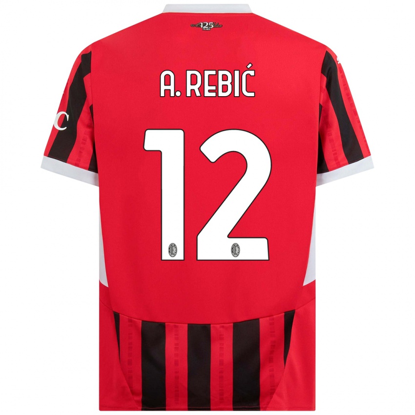 Férfi Ante Rebic #12 Piros Fekete Hazai Jersey 2024/25 Mez Póló Ing