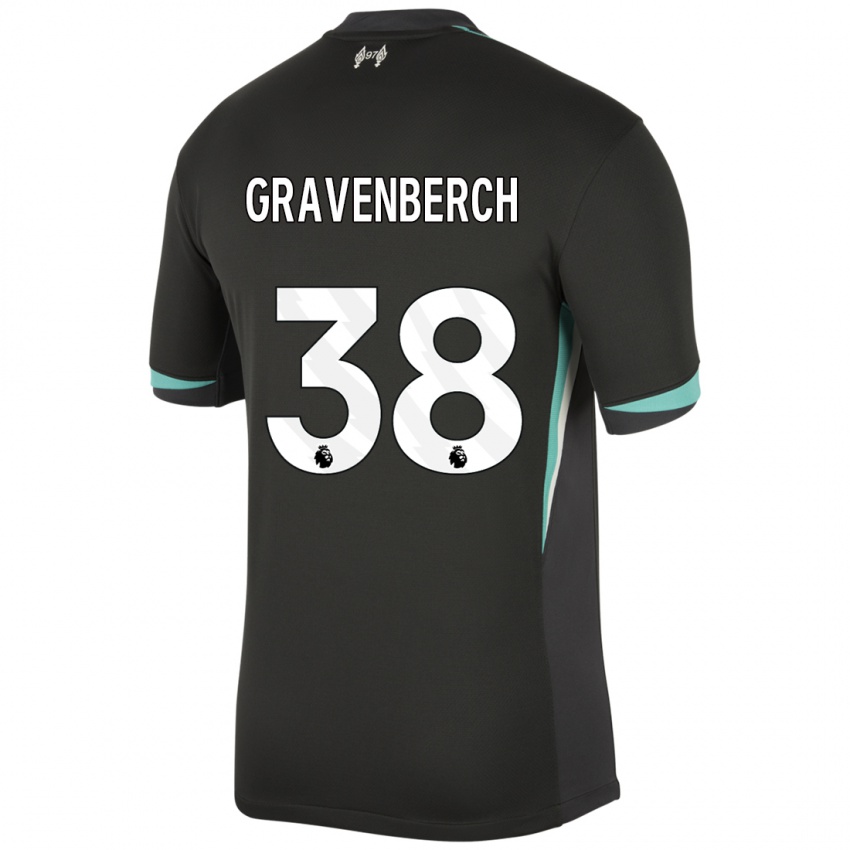 Férfi Ryan Gravenberch #38 Fekete Antracit Fehér Idegenbeli Jersey 2024/25 Mez Póló Ing