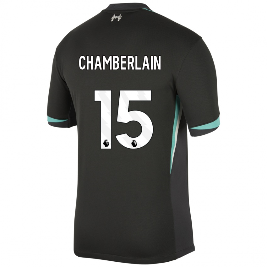 Férfi Alex Oxlade Chamberlain #15 Fekete Antracit Fehér Idegenbeli Jersey 2024/25 Mez Póló Ing