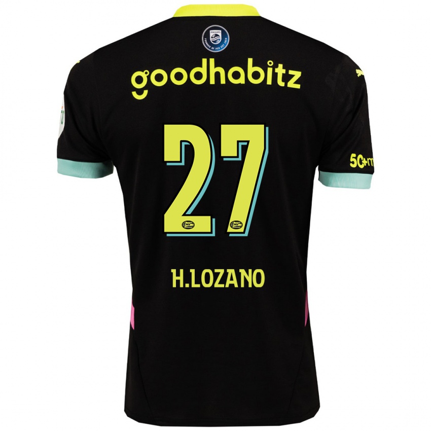 Férfi Hirving Lozano #27 Fekete Sárga Idegenbeli Jersey 2024/25 Mez Póló Ing