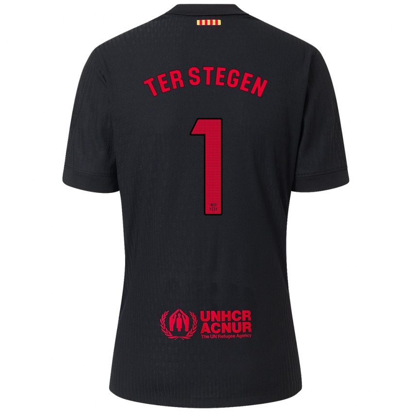 Férfi Marc-Andre Ter Stegen #1 Fekete Piros Idegenbeli Jersey 2024/25 Mez Póló Ing