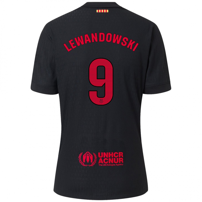 Férfi Robert Lewandowski #9 Fekete Piros Idegenbeli Jersey 2024/25 Mez Póló Ing