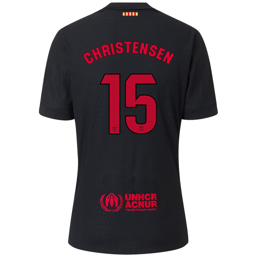 Férfi Andreas Christensen #15 Fekete Piros Idegenbeli Jersey 2024/25 Mez Póló Ing