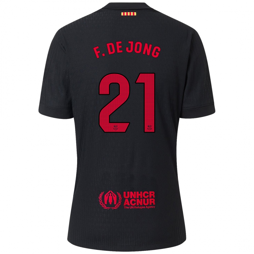 Férfi Frenkie De Jong #21 Fekete Piros Idegenbeli Jersey 2024/25 Mez Póló Ing