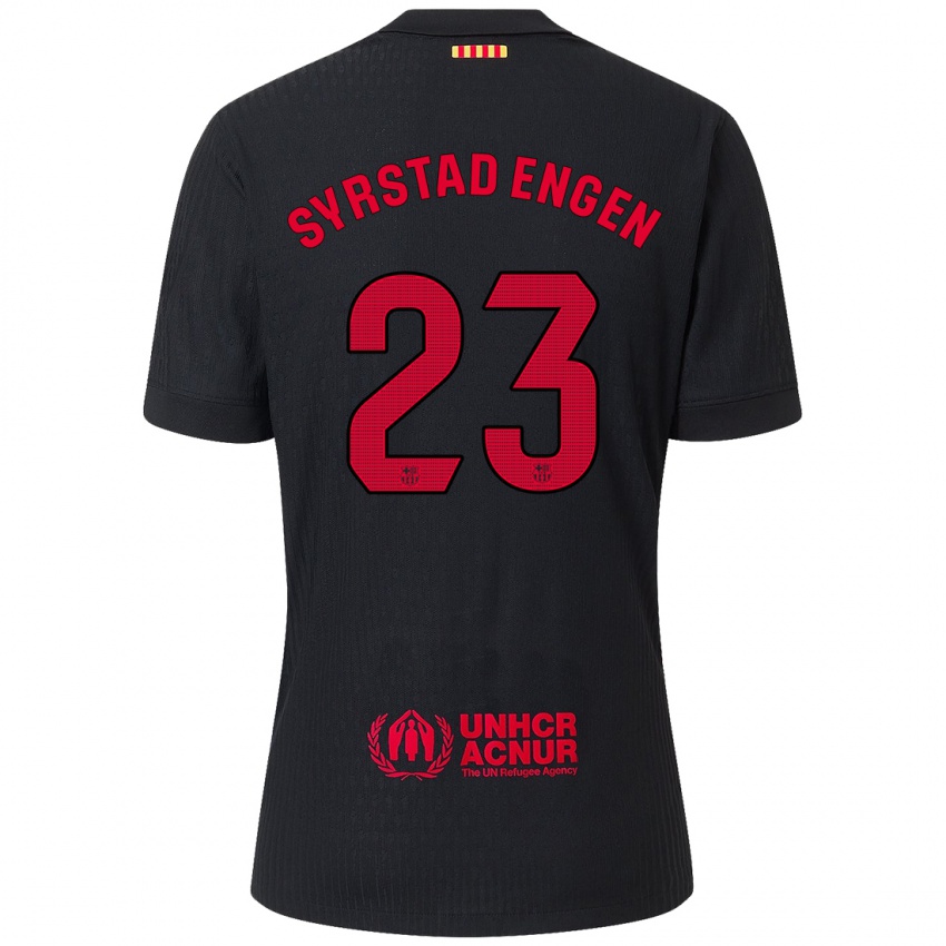 Férfi Ingrid Syrstad Engen #23 Fekete Piros Idegenbeli Jersey 2024/25 Mez Póló Ing