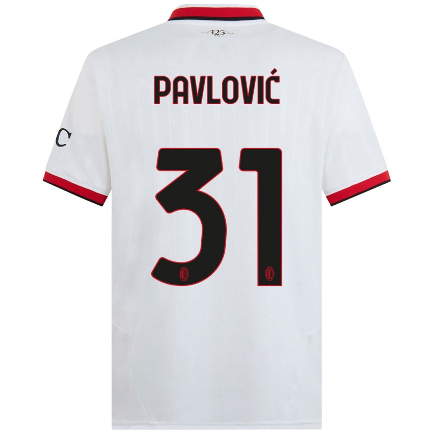 Férfi Strahinja Pavlović #31 Fehér Fekete Piros Idegenbeli Jersey 2024/25 Mez Póló Ing