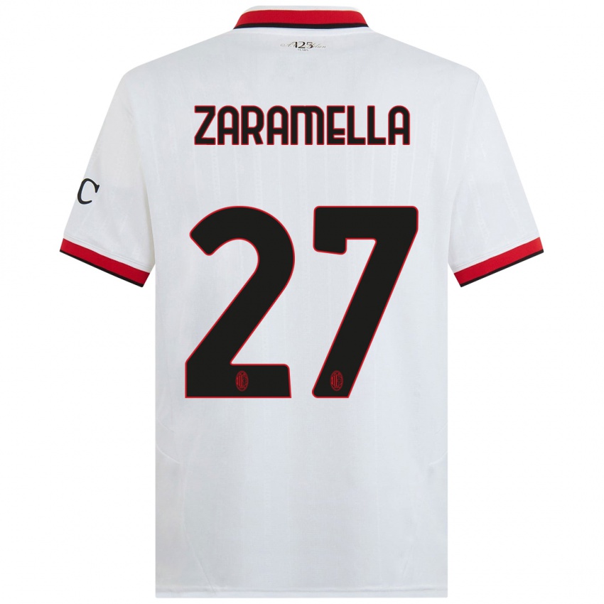 Férfi Mattia Zaramella #27 Fehér Fekete Piros Idegenbeli Jersey 2024/25 Mez Póló Ing