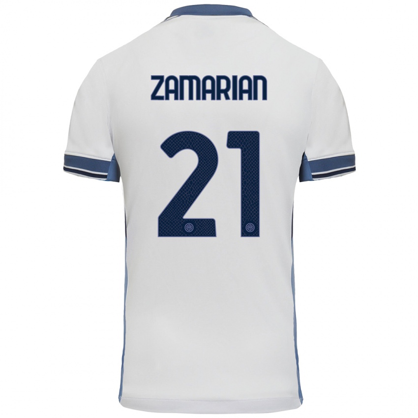 Női Matteo Zamarian #21 Fehér Szürke Idegenbeli Jersey 2024/25 Mez Póló Ing