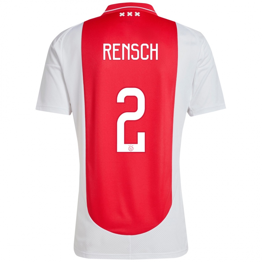 Gyermek Devyne Rensch #2 Piros Fehér Hazai Jersey 2024/25 Mez Póló Ing