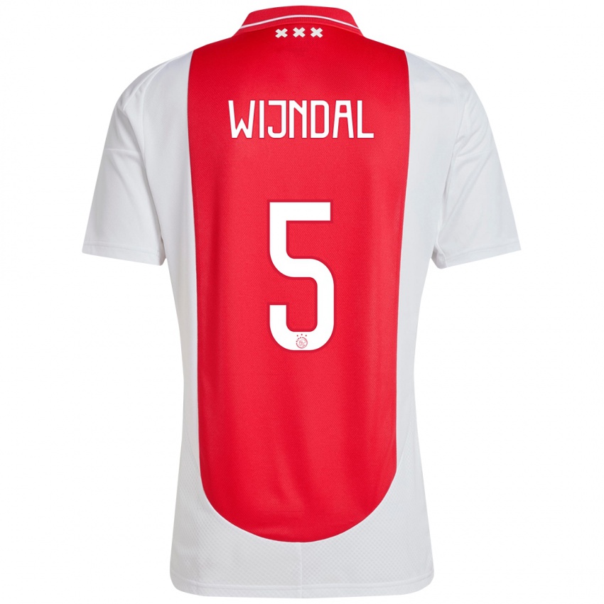 Gyermek Owen Wijndal #5 Piros Fehér Hazai Jersey 2024/25 Mez Póló Ing