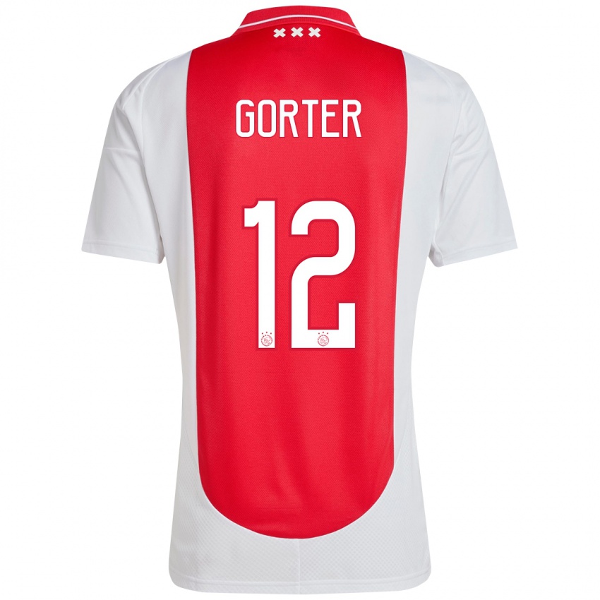 Gyermek Jay Gorter #12 Piros Fehér Hazai Jersey 2024/25 Mez Póló Ing