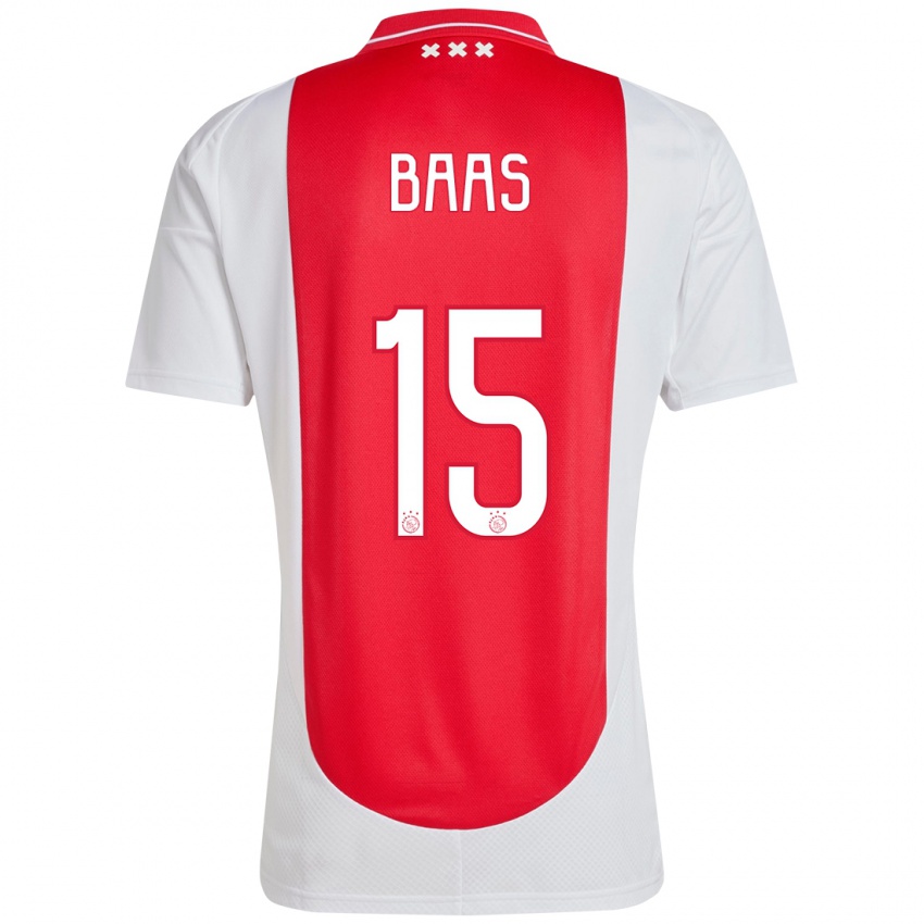 Gyermek Youri Baas #15 Piros Fehér Hazai Jersey 2024/25 Mez Póló Ing