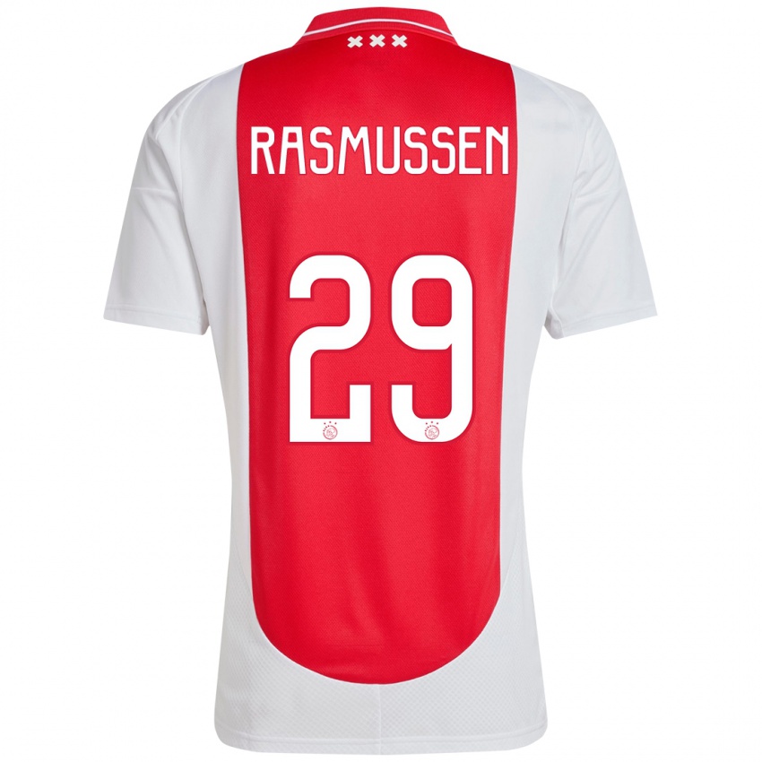 Gyermek Christian Rasmussen #29 Piros Fehér Hazai Jersey 2024/25 Mez Póló Ing