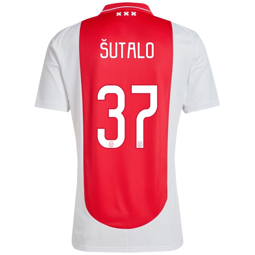 Gyermek Josip Sutalo #37 Piros Fehér Hazai Jersey 2024/25 Mez Póló Ing