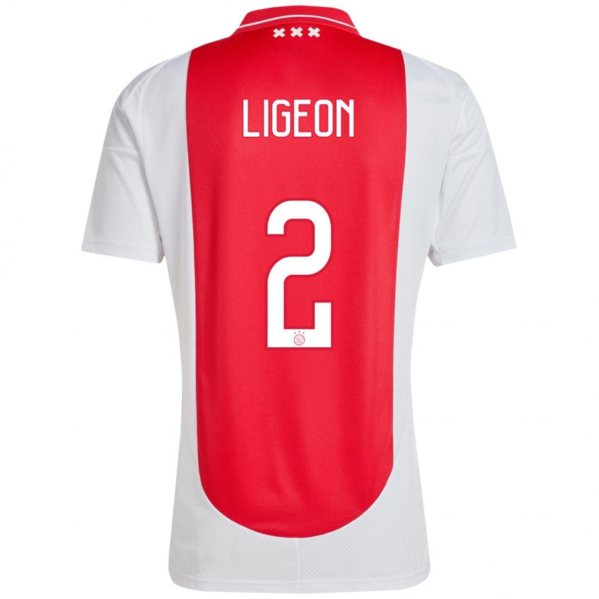 Gyermek Ruben Ligeon #2 Piros Fehér Hazai Jersey 2024/25 Mez Póló Ing