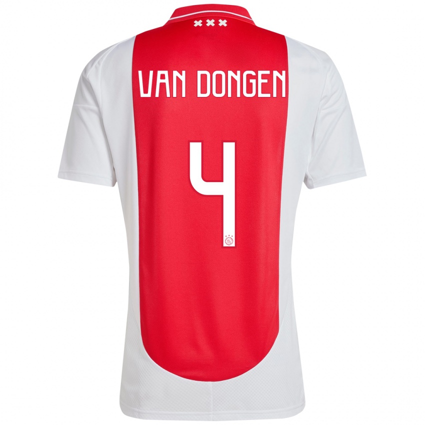 Gyermek Bram Van Dongen #4 Piros Fehér Hazai Jersey 2024/25 Mez Póló Ing