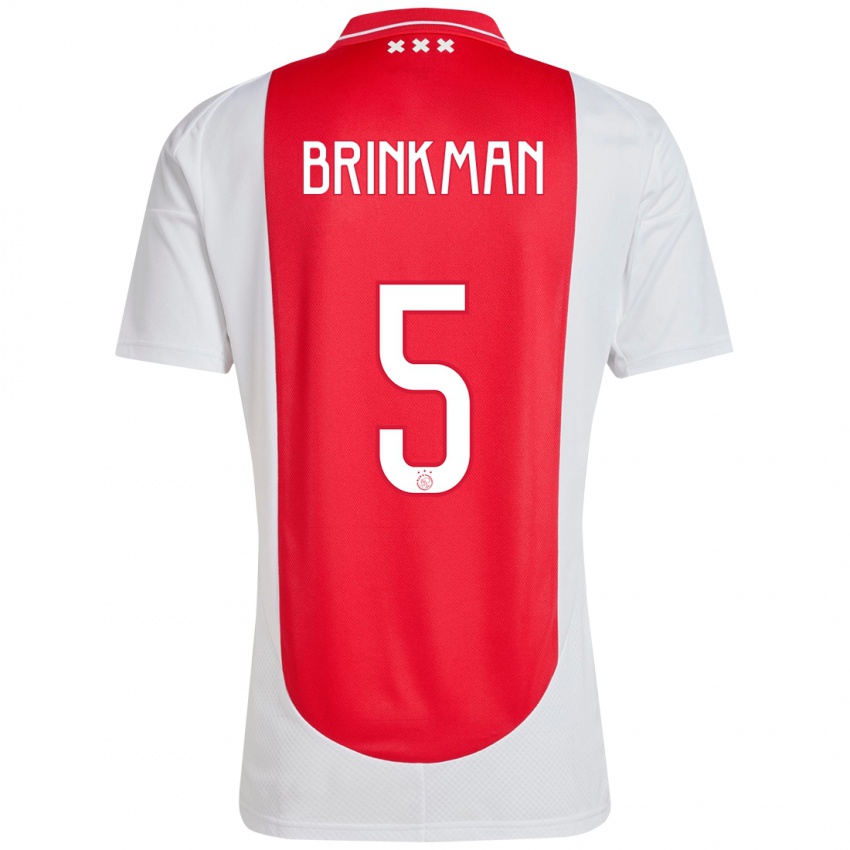 Gyermek Tim Brinkman #5 Piros Fehér Hazai Jersey 2024/25 Mez Póló Ing