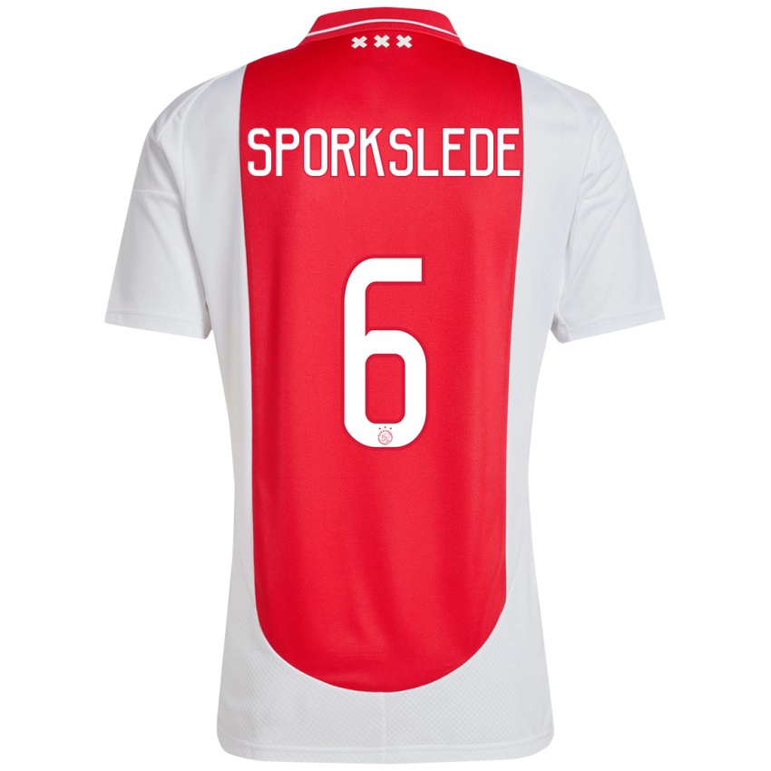 Gyermek Fabian Sporkslede #6 Piros Fehér Hazai Jersey 2024/25 Mez Póló Ing