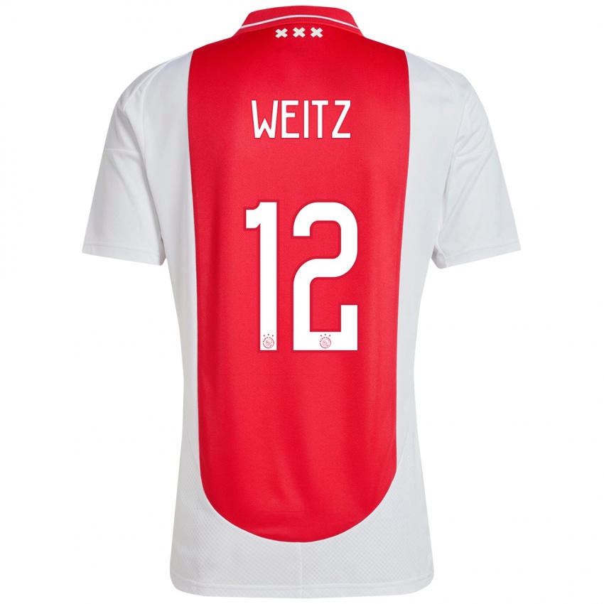 Gyermek Axel Weitz #12 Piros Fehér Hazai Jersey 2024/25 Mez Póló Ing