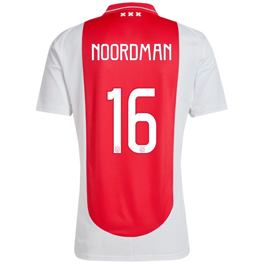 Gyermek Danique Noordman #16 Piros Fehér Hazai Jersey 2024/25 Mez Póló Ing