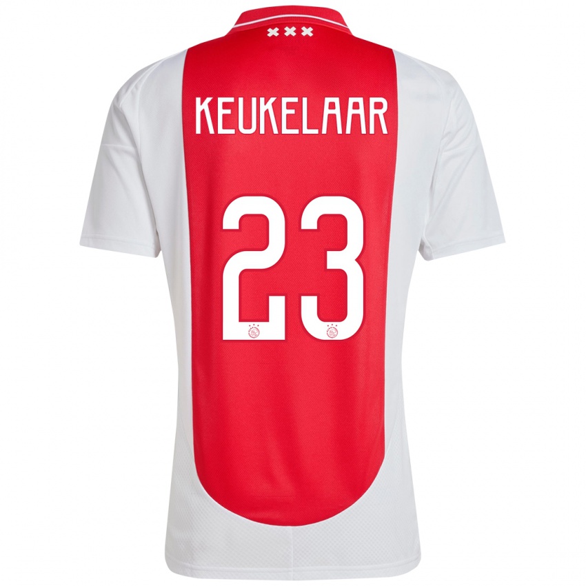 Gyermek Lotte Keukelaar #23 Piros Fehér Hazai Jersey 2024/25 Mez Póló Ing