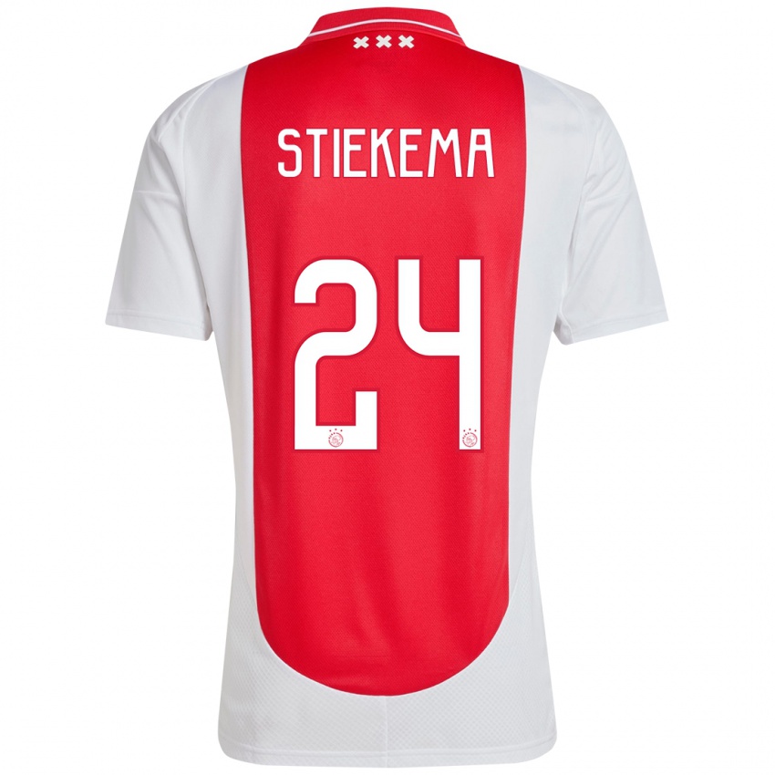 Gyermek Iris Stiekema #24 Piros Fehér Hazai Jersey 2024/25 Mez Póló Ing