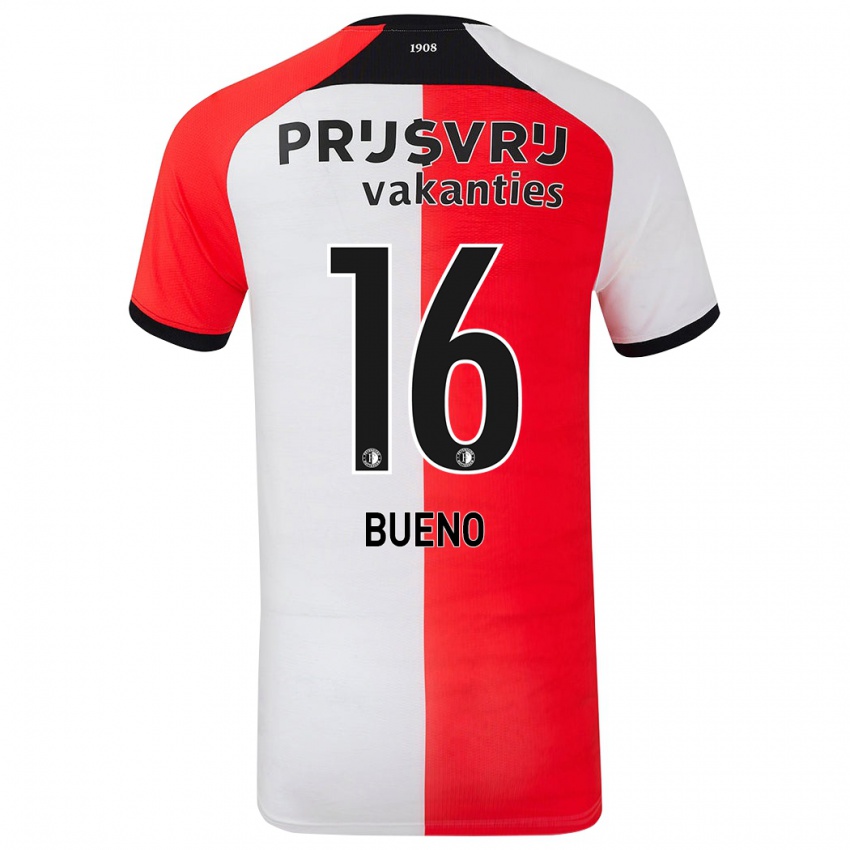 Gyermek Hugo Bueno #16 Piros Fehér Hazai Jersey 2024/25 Mez Póló Ing