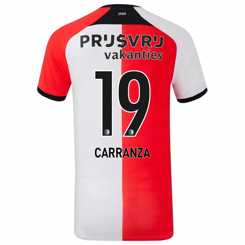 Gyermek Julián Carranza #19 Piros Fehér Hazai Jersey 2024/25 Mez Póló Ing