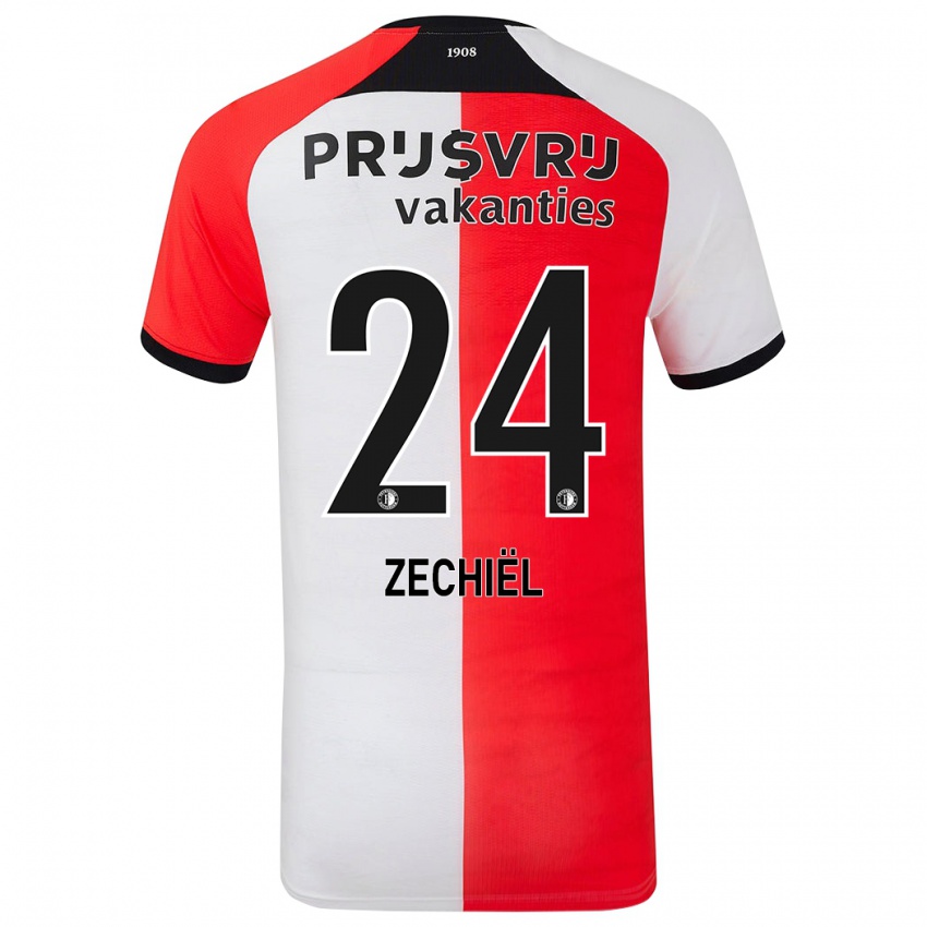 Gyermek Gjivai Zechiel #24 Piros Fehér Hazai Jersey 2024/25 Mez Póló Ing