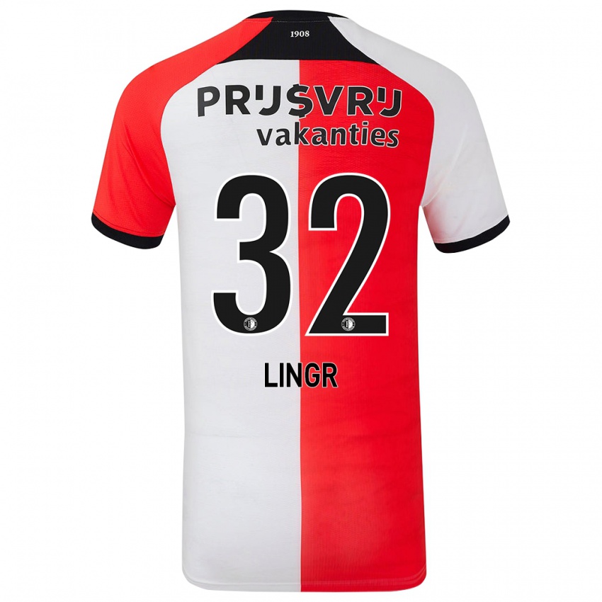 Gyermek Ondrej Lingr #32 Piros Fehér Hazai Jersey 2024/25 Mez Póló Ing