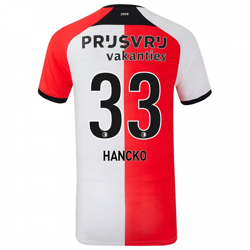 Gyermek David Hancko #33 Piros Fehér Hazai Jersey 2024/25 Mez Póló Ing