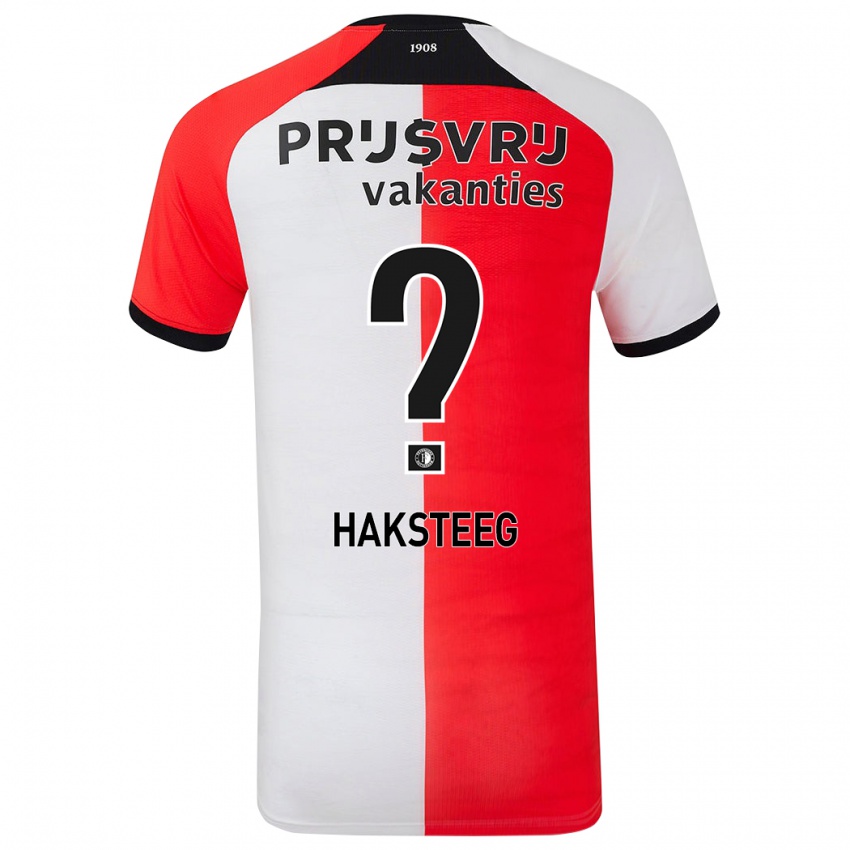 Gyermek Tim Haksteeg #0 Piros Fehér Hazai Jersey 2024/25 Mez Póló Ing