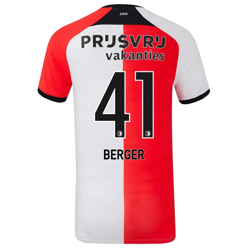 Gyermek Mannou Berger #41 Piros Fehér Hazai Jersey 2024/25 Mez Póló Ing