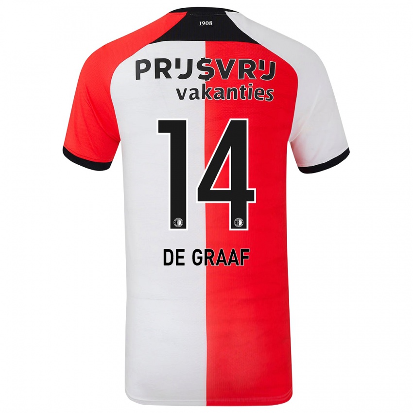 Gyermek Esmee De Graaf #14 Piros Fehér Hazai Jersey 2024/25 Mez Póló Ing