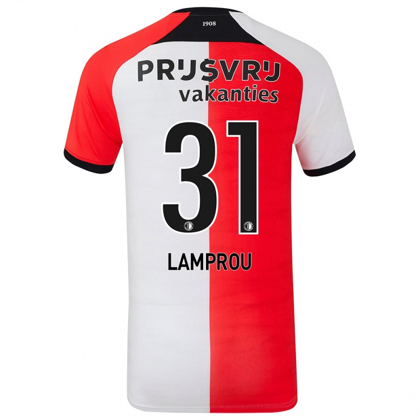 Gyermek Kostas Lamprou #31 Piros Fehér Hazai Jersey 2024/25 Mez Póló Ing