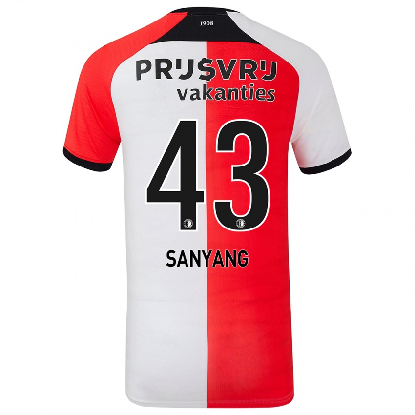 Gyermek Amadou-David Sanyang #43 Piros Fehér Hazai Jersey 2024/25 Mez Póló Ing